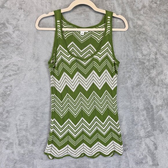 Banana Republic Tank Top Womens Medium Green White Chevron Knit Sleeveless Rayon - Picture 1 of 11